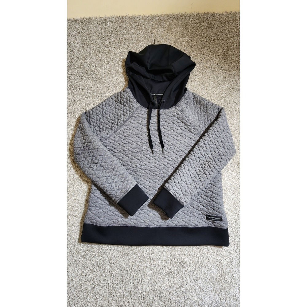 Calvin Klein Performance Womens Gray W/ Black Quilted Pullover Hoodie Size Large
